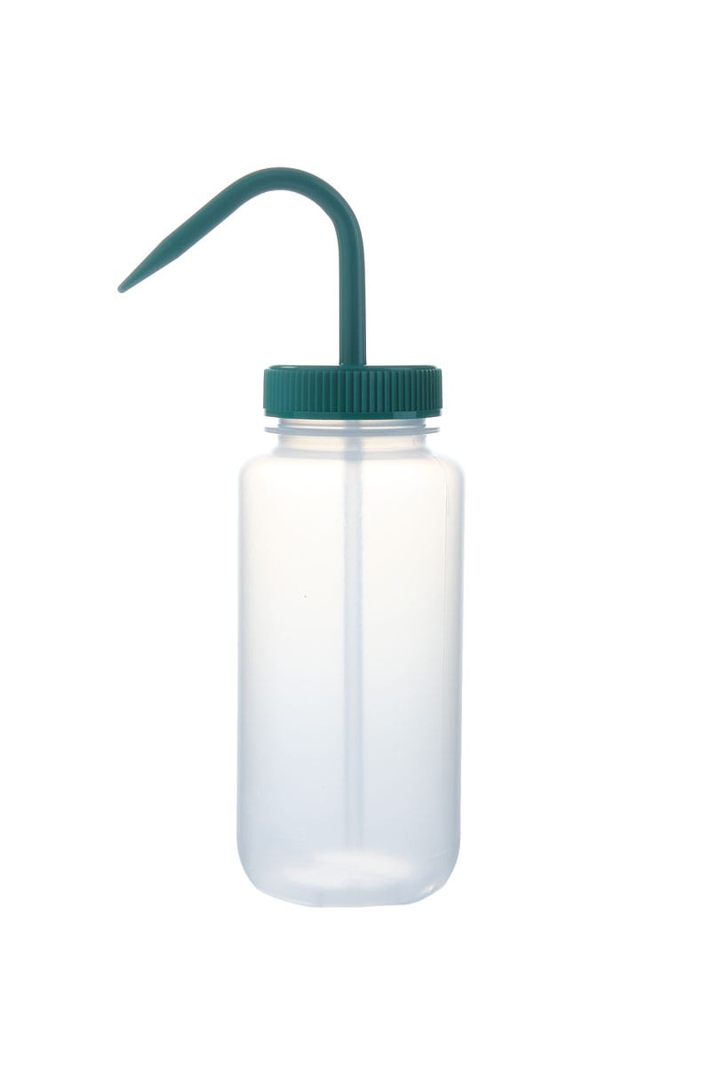 Wash Bottles Color Coded Wide Mouth, 500mL, Clear/Green
