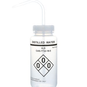 Wash Bottles Safety Labeled, Self Venting, Wide Mouth, 500mL, Distilled Water, Clear/Clear