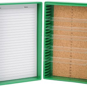 Premium Microscope Slide Box, 25-Place, Cork, Green