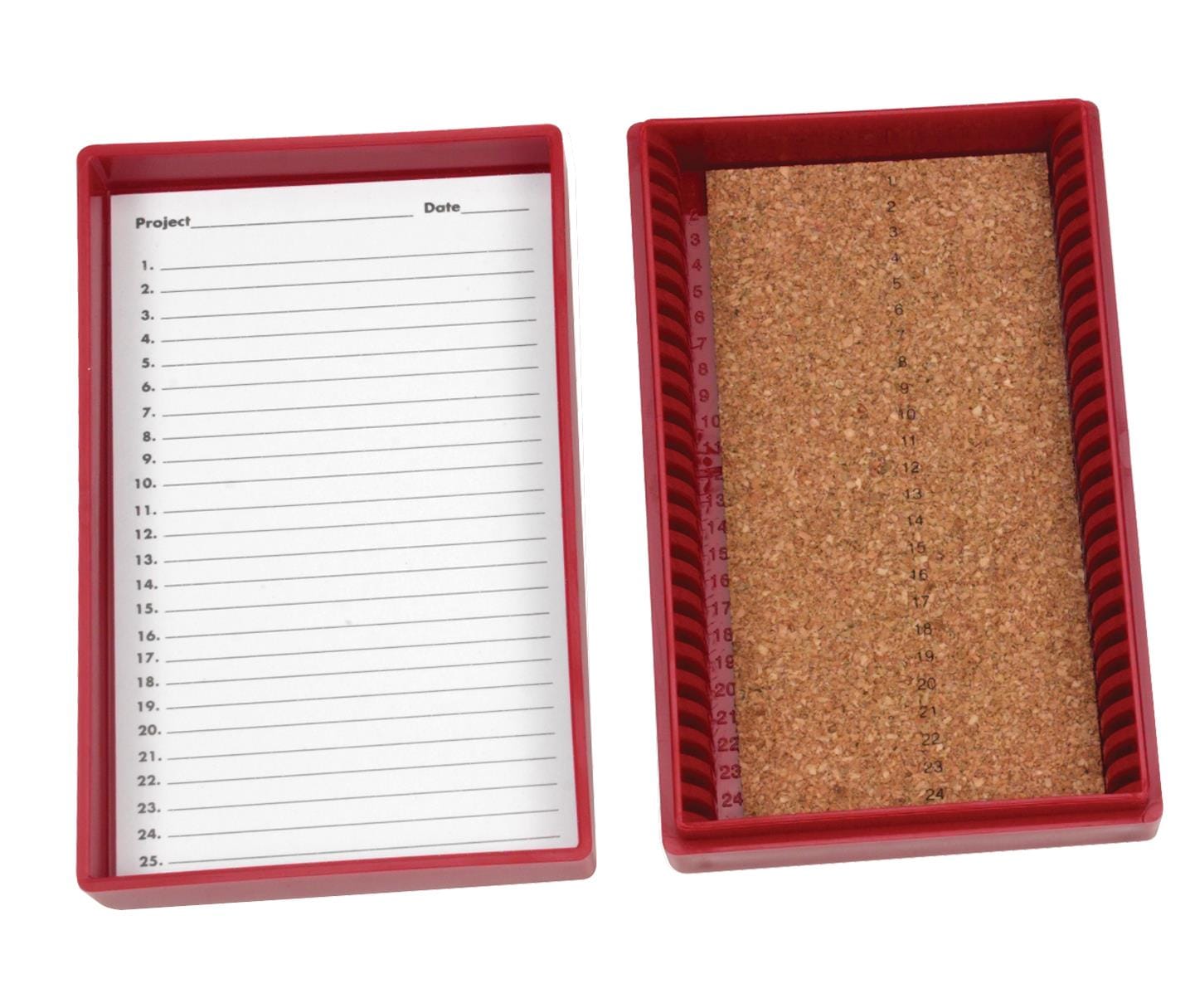Premium Microscope Slide Box, 25-Place, Cork, Red