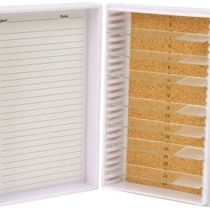 Premium Microscope Slide Box, 25-Place, Cork, White