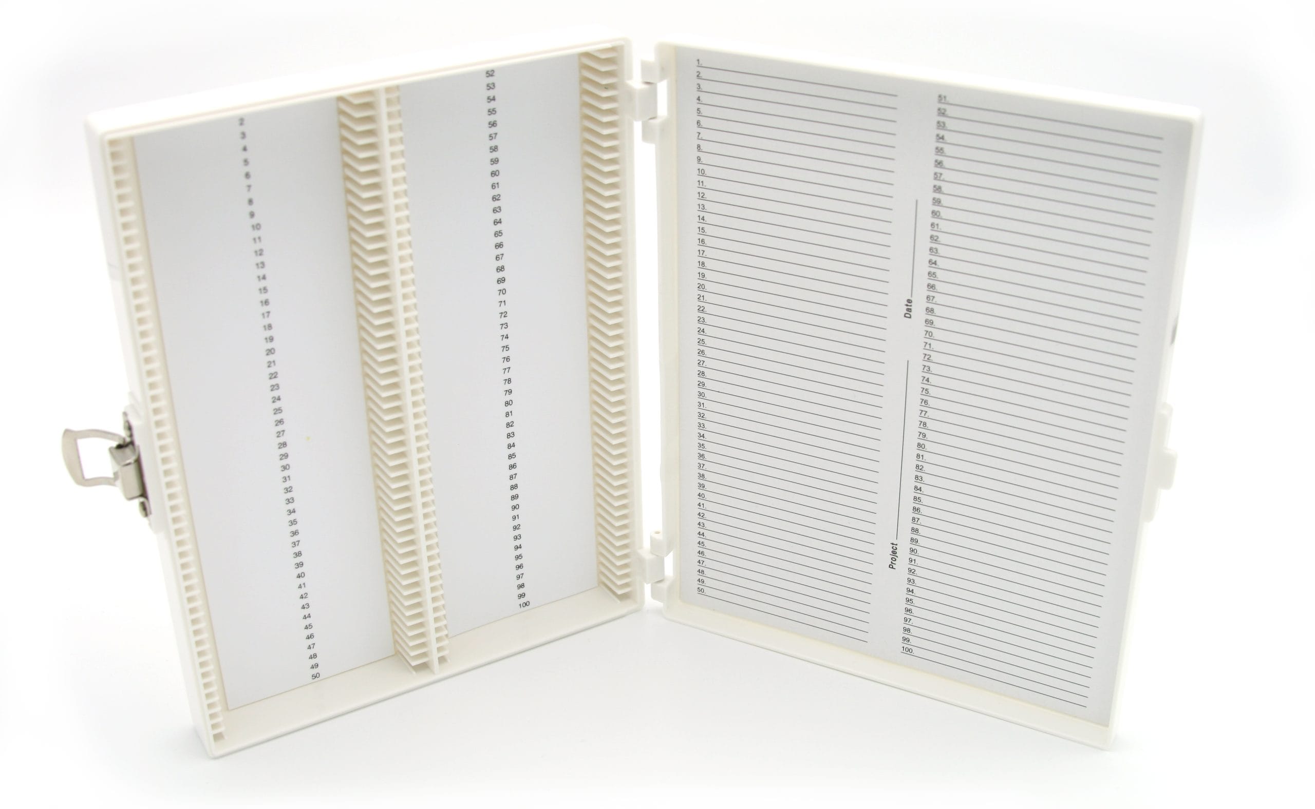 Premium Microscope Slide Box, 100-Place, Foam, White