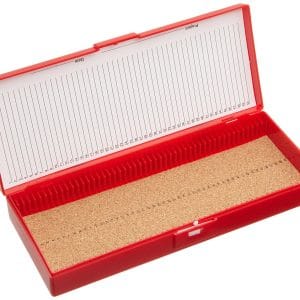 Premium Microscope Slide Box, 50-Place, Cork, Red