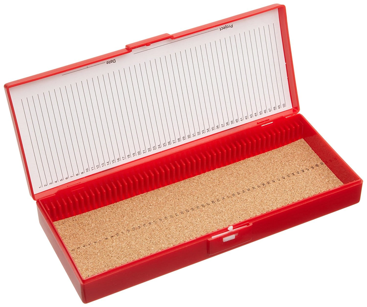 Premium Microscope Slide Box, 50-Place, Cork, Red